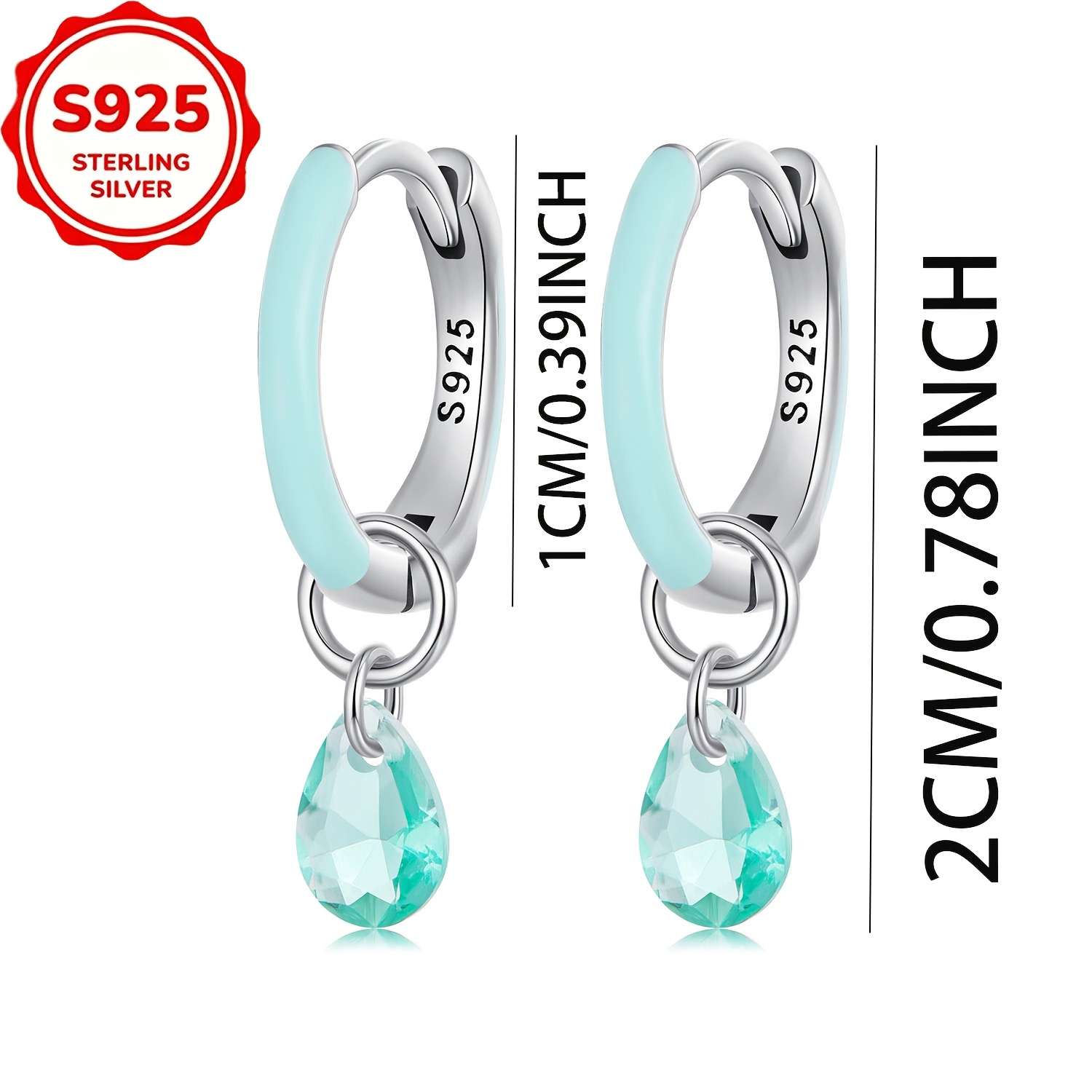 2pcs Women's S925 Sterling Silvery Light Blue Glaze Drop Earrings